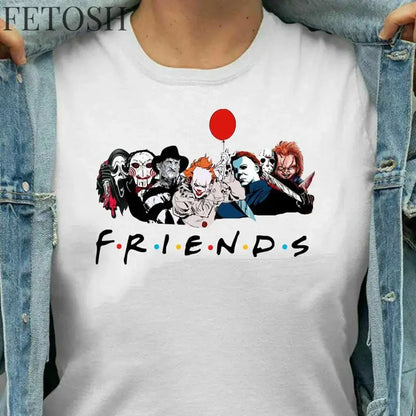 Friends T Shirt Best Stephen King Horror Characters Printed Cartoon Women Fashion Tops Oversized Tee Halloween Clothes Women