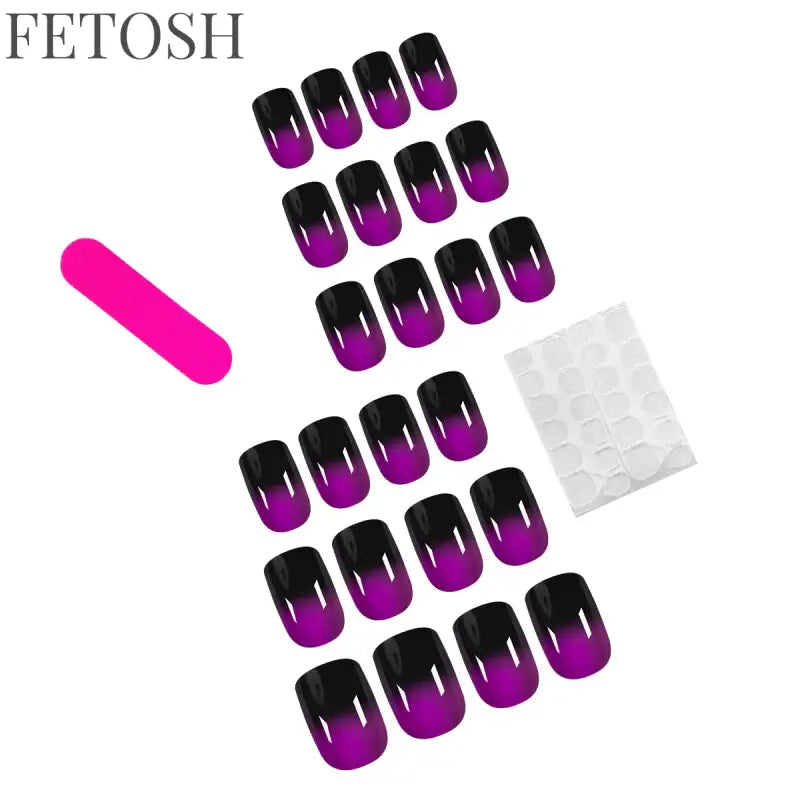 24Pcs Gradient Purple Nail Art Tips Simple Short Square Head False Nails Detachable Fashion Press on Nails Full Cover