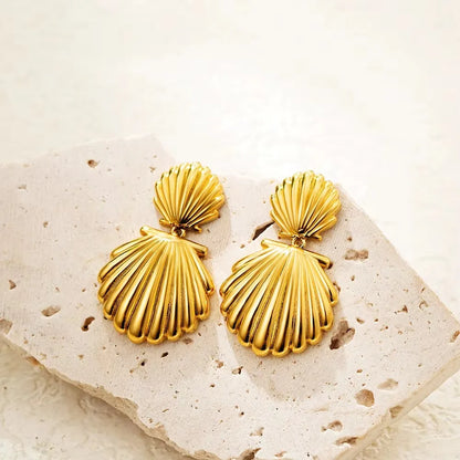 Punk Gold Plated Texture Stainless Steel Snail Conch Shell Earrings for Women Zircon Starfish Earring Summer Beach Jewelry Gifts