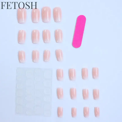ARTAUG 24pcs Glossy Pink Press On Nails Medium Square Fake Nail Elegantstyle False Nail Full Cover Fake Nail For Stylish Women