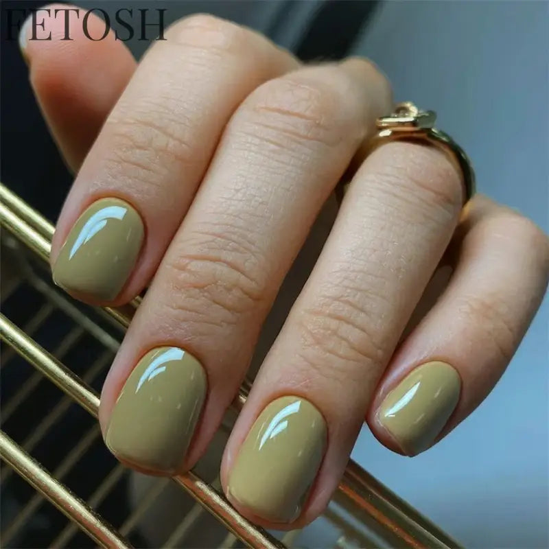 24Pcs/Set French Short Dark Green Press on Nail Art Full Coverage Removable Wearing False Nails Tips Adhesive Acrylic