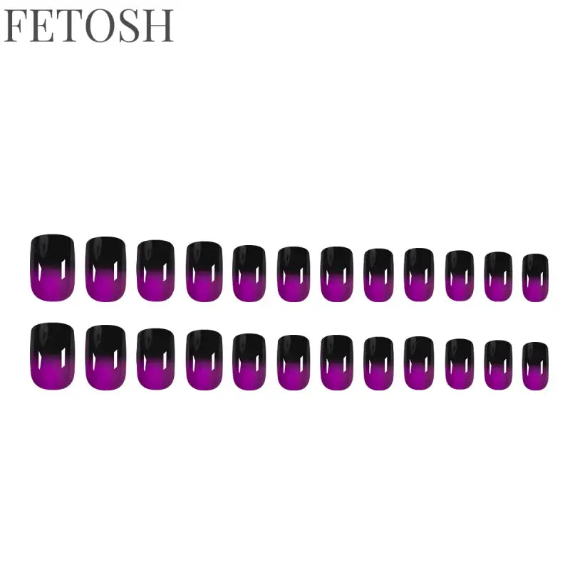 24Pcs Gradient Purple Nail Art Tips Simple Short Square Head False Nails Detachable Fashion Press on Nails Full Cover