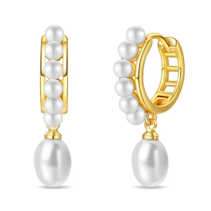 Women's 925 Sterling Silver Classic Gold Pearl Inlaid Earrings Elegant Suitable For Engagement Wedding Party Exquisite Jewelry