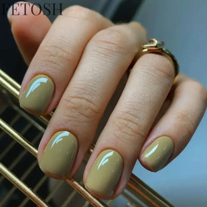 24 Pcs/Set Solid Color Short Fake Nails Art Finished Wearable False Nails for Girls Women Removable Simple White Press on Nail