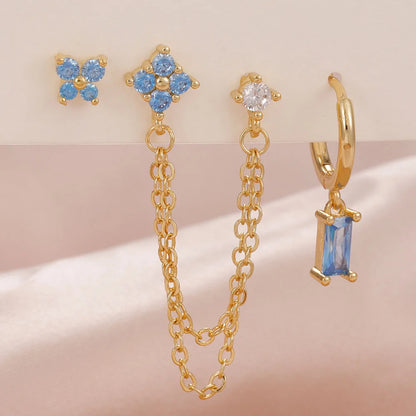 3PCS Exquisite Stainless Steel 12 Constellation Birthstone Earrings Set for Woman Cartilage Piercing Earrings Fashion Jewelry