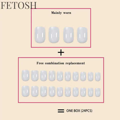 24Pcs/Set Women Girls Short French Milky Gray Trendy Versatile Full Coverage Wearable Fake Nail Press on Nail Art