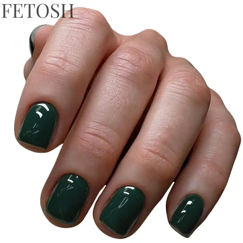 24Pcs/Set French Short Dark Green Press on Nail Art Full Coverage Removable Wearing False Nails Tips Adhesive Acrylic