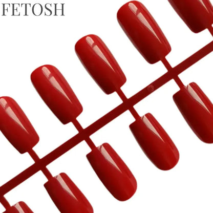 Artificial Press On Fake Nails Glossy Wine Red False Nail Long Square Reusable DIY Lady Fingernail Tip Manicure Tools