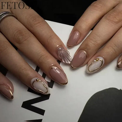 24pcs/Box Long Coffin False Nails Art Rose with Glue Wearable Nude Pink White Color Jelly Nails Tips Full Cover Press on Nails