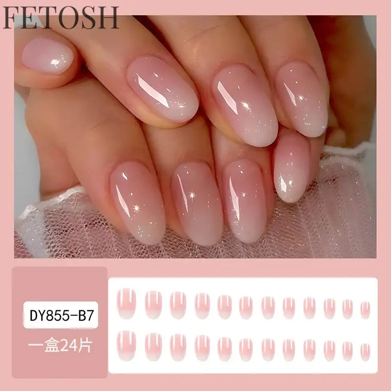 24Pcs Oval Short Pink Press on Nails Simple Ombre Spring False Nail for Sweet Sassy Cool Women&Girl Removable Wearable