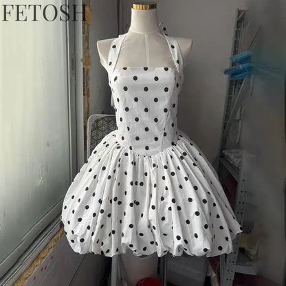 VGH Sexy Temperament Tunic Ball Gown for Women Halter Sleeveless Patchwork Lace Up Short Prom Dresses Female Clothing Fashion