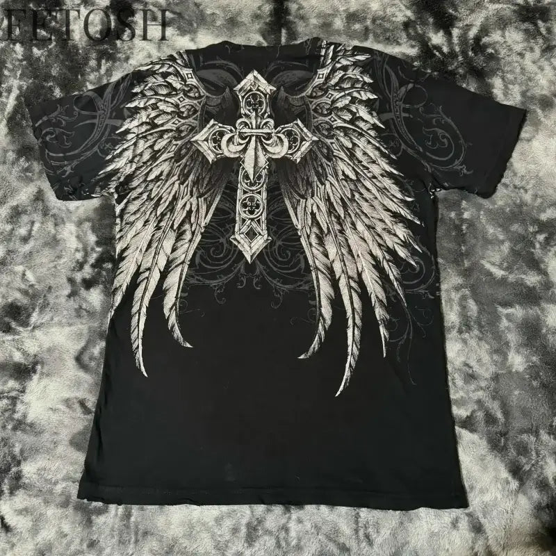 Y2K Affliction T Shirt Vintage Clothing Punk Hip Hop Graphic Print Oversized T shirt Women Round Neck Cotton Short