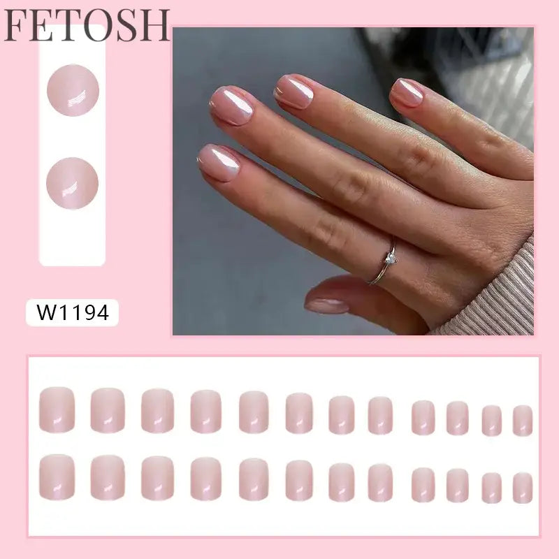 24Pcs Glossy Artificial Press On Fake Nail Red Green Mid Long Square False Nails For Design DIY Full Cover Tips
