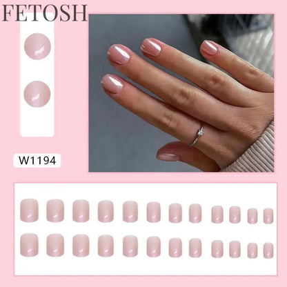 24Pcs Glossy Artificial Press On Fake Nail Red Green Mid Long Square False Nails For Design DIY Full Cover Tips Manicure Tool