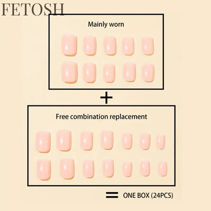 24Pcs/Set Women Girls Short French Milky Gray Trendy Versatile Full Coverage Wearable Fake Nail Press on Nail Art