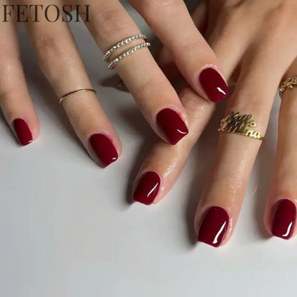 Classic Pure Color Nail Art Fashion Short Square Fake Nails Solid Color Detachable Finished False Nails Press on Nails with Glue