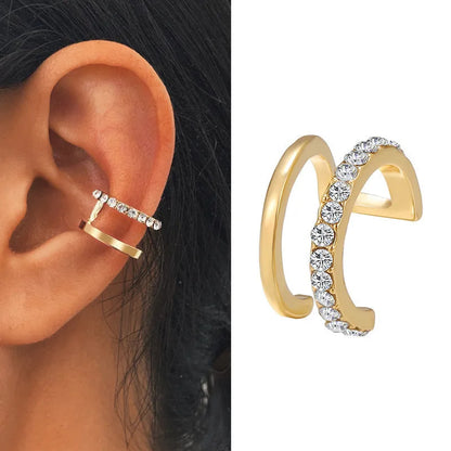 Fashion Zircon Double-layer Ear Cuff No Piercing Earring 2024 Trendy Punk Unique Metal Geometric Ear Clip for Women Jewelry