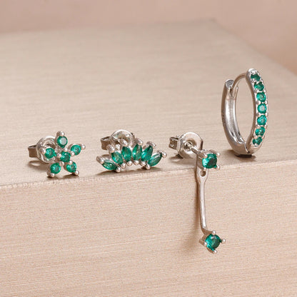 4PCS Stainless Steel Circle Huggie Hoop Earrings Set for Women Gold Color Unique Zircon Flower Stud Earring Piercing Jewelry