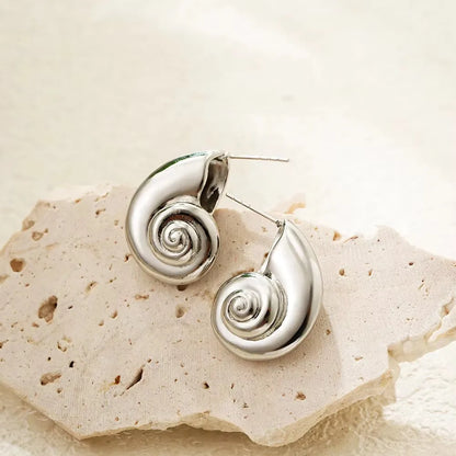 Punk Gold Plated Texture Stainless Steel Snail Conch Shell Earrings for Women Zircon Starfish Earring Summer Beach Jewelry Gifts