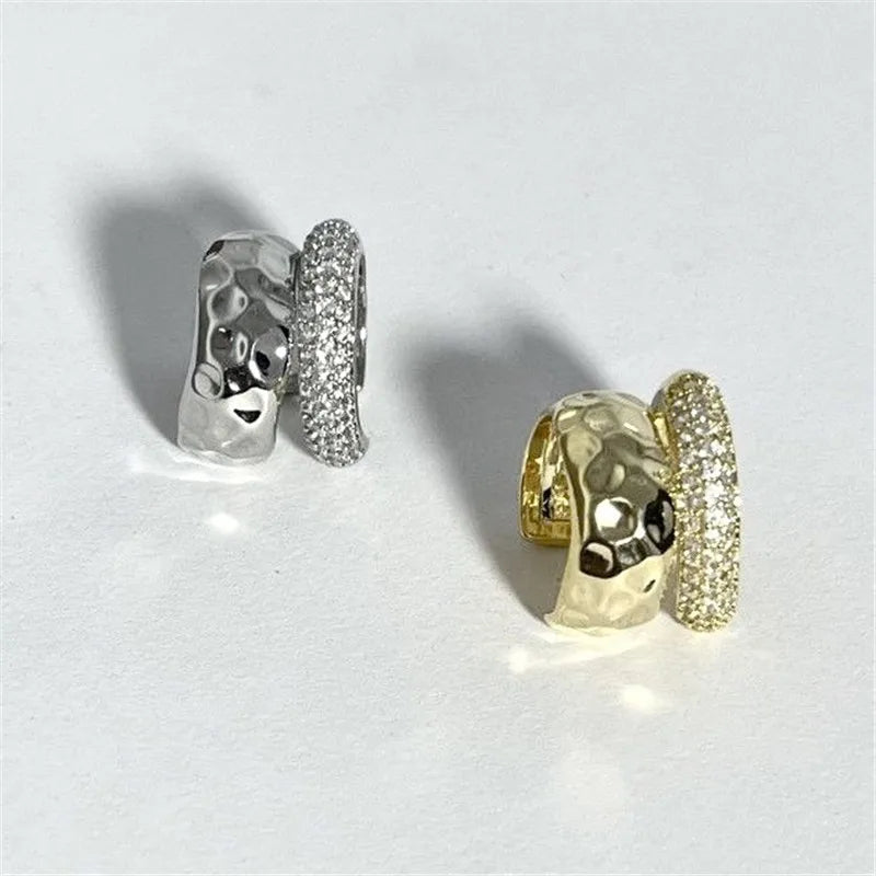 Fashion Zircon Double-layer Ear Cuff No Piercing Earring 2024 Trendy Punk Unique Metal Geometric Ear Clip for Women Jewelry