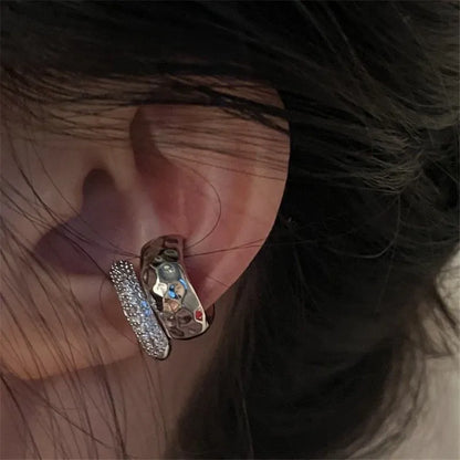 Fashion Zircon Double-layer Ear Cuff No Piercing Earring 2024 Trendy Punk Unique Metal Geometric Ear Clip for Women Jewelry