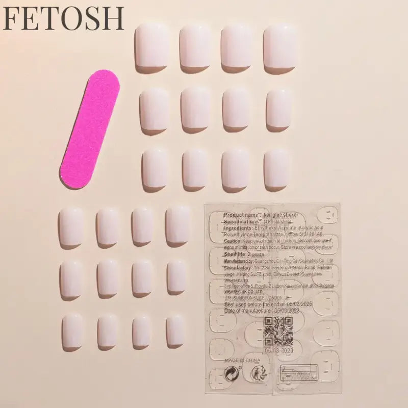 24 Pcs/Set Solid Color Short Fake Nails Art Finished Wearable False Nails for Girls Women Removable Simple White Press