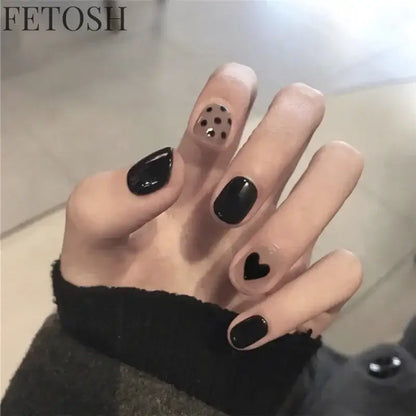 24pcs Short Cute False Nails Polka Dot Star Design Fake Nails Full Coverage Waterproof Removable Artificial Press on Nails