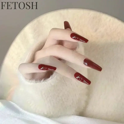 24pcs/Box Long Coffin False Nails Art Rose with Glue Wearable Nude Pink White Color Jelly Nails Tips Full Cover Press on Nails