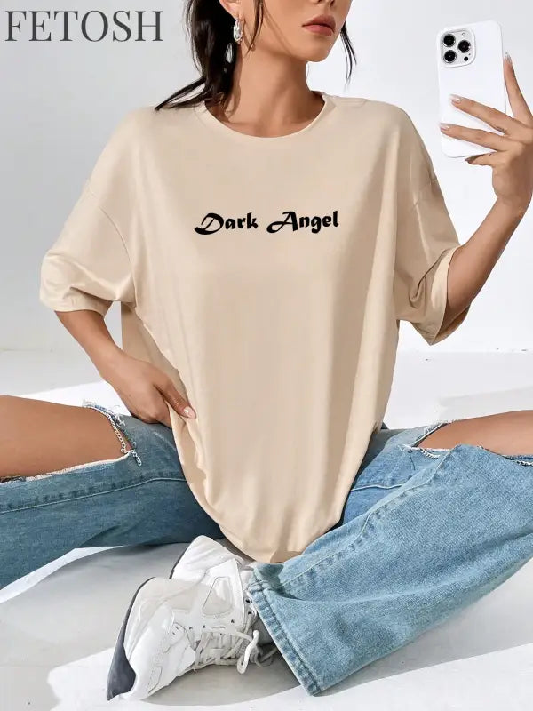 Dark Angel Wing Hot sale Graphic Printed T-Shirts For Women Loose Oversized Clothing Hip Hop Street Tshirt Cotton Short