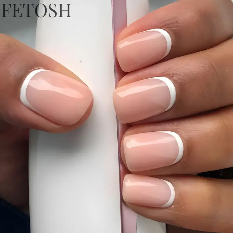 24Pcs Blue False Nails Gradient with French Design Wearable Fake Nails Gradient Short Coffin Full Cover Press on Nail
