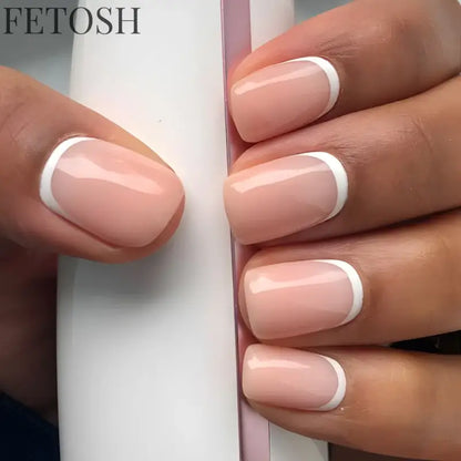 24Pcs Blue False Nails Gradient with French Design Wearable Fake Nails Gradient Short Coffin Full Cover Press on Nail Tips Art