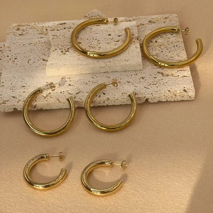 30/40/50mm Classic Stainless Steel Ear Buckle Big Earrings for Women Trendy Gold Color Large Hoop Earring Jewelry Accessories