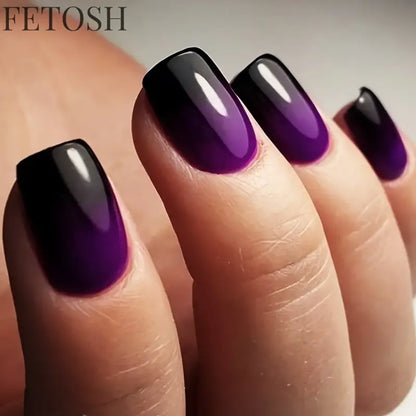 24Pcs Gradient Purple Nail Art Tips Simple Short Square Head False Nails Detachable Fashion Press on Nails Full Cover Fake Nails