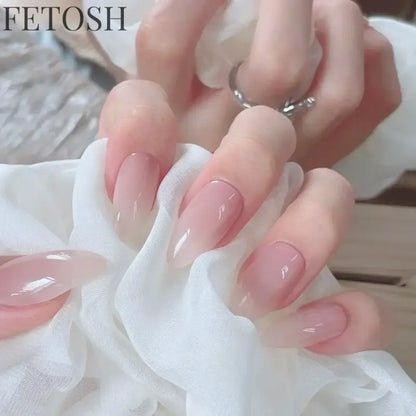 24pcs/Box Long Coffin False Nails Art Rose with Glue Wearable Nude Pink White Color Jelly Nails Tips Full Cover Press on Nails