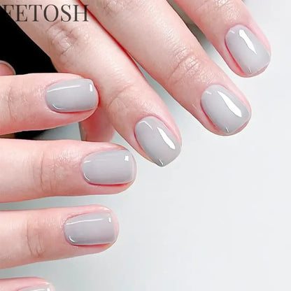 Glossy Solid Color Nail Art Short Square Colored Detachable Fake Nails Wearable Finished False Nails Press on Nails with Glue