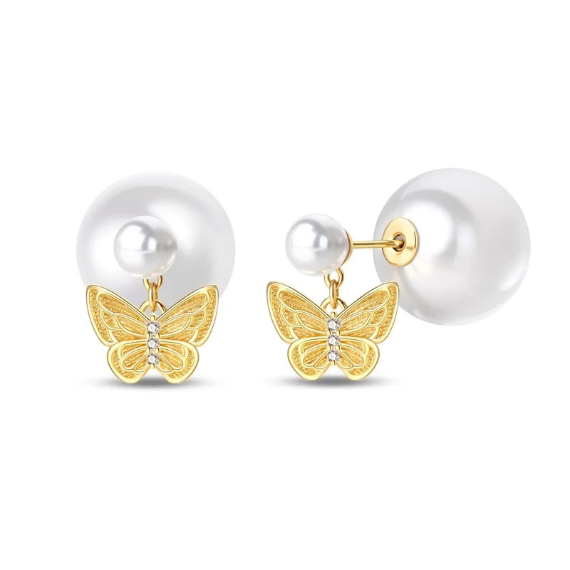 Women's 925 Sterling Silver Classic Gold Pearl Inlaid Earrings Elegant Suitable For Engagement Wedding Party Exquisite Jewelry