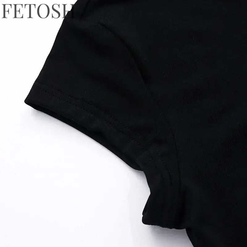 Y2k Streetwear Crop Tops Letter Print Black Tees Short Sleeve Graphics T Shirt Womens 2023