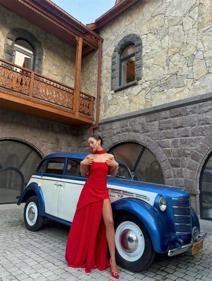Mozision Elegant Strapless Sexy Maxi Dress For Women Gown With Scarf Off-shoulder Sleeveless Backless Split Beach Long Dress