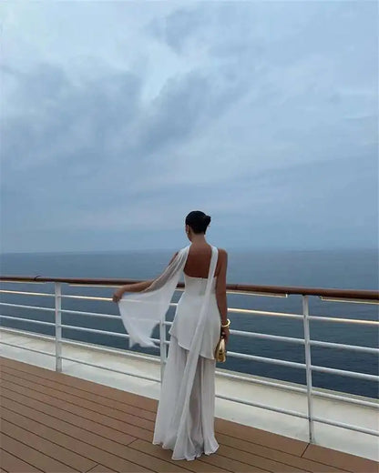 Mozision Elegant Strapless Sexy Maxi Dress For Women Gown With Scarf Off-shoulder Sleeveless Backless Split Beach Long Dress