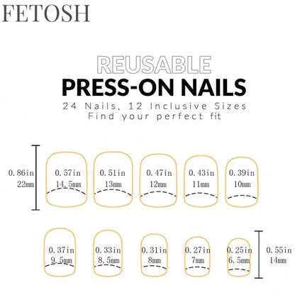ARTAUG 24PCS Medium square black press on nails cute nails nail charms cheap nails for girl women gift candy color