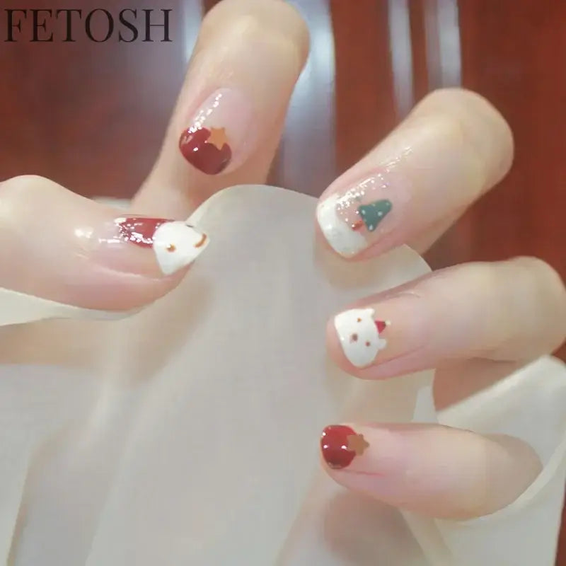 24pcs Short Cute False Nails Polka Dot Star Design Fake Nails Full Coverage Waterproof Removable Artificial Press on Nails