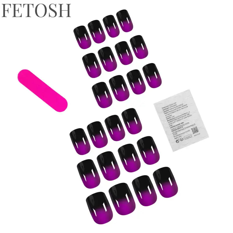 24Pcs Gradient Purple Nail Art Tips Simple Short Square Head False Nails Detachable Fashion Press on Nails Full Cover