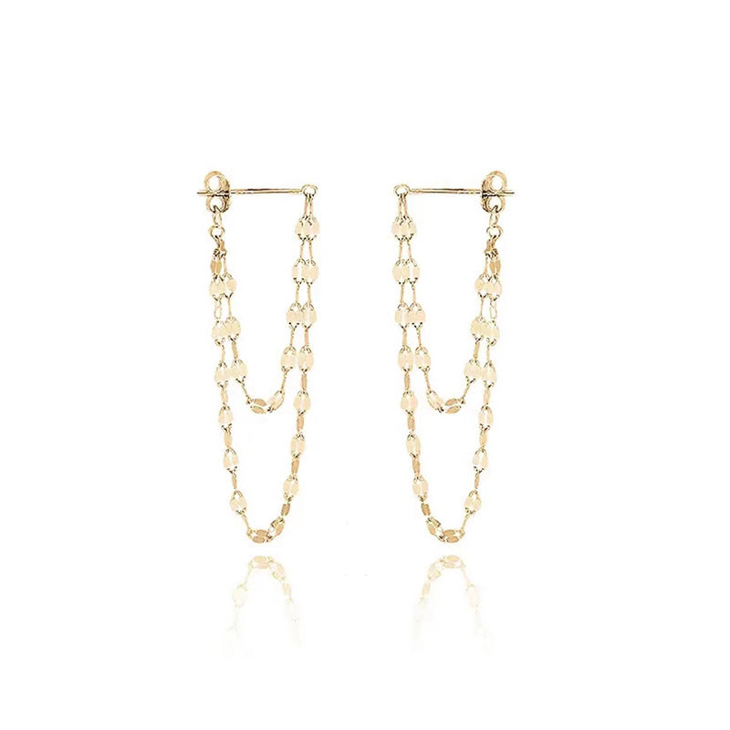 VOQ Silver Color Lip O Chain Tassel Earrings Women's Rear Hanging Double Chain Earrings Summer Beach Party Jewelry