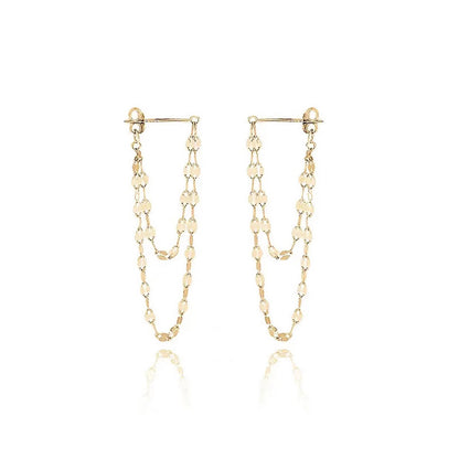 VOQ Silver Color Lip O Chain Tassel Earrings Women's Rear Hanging Double Chain Earrings Summer Beach Party Jewelry