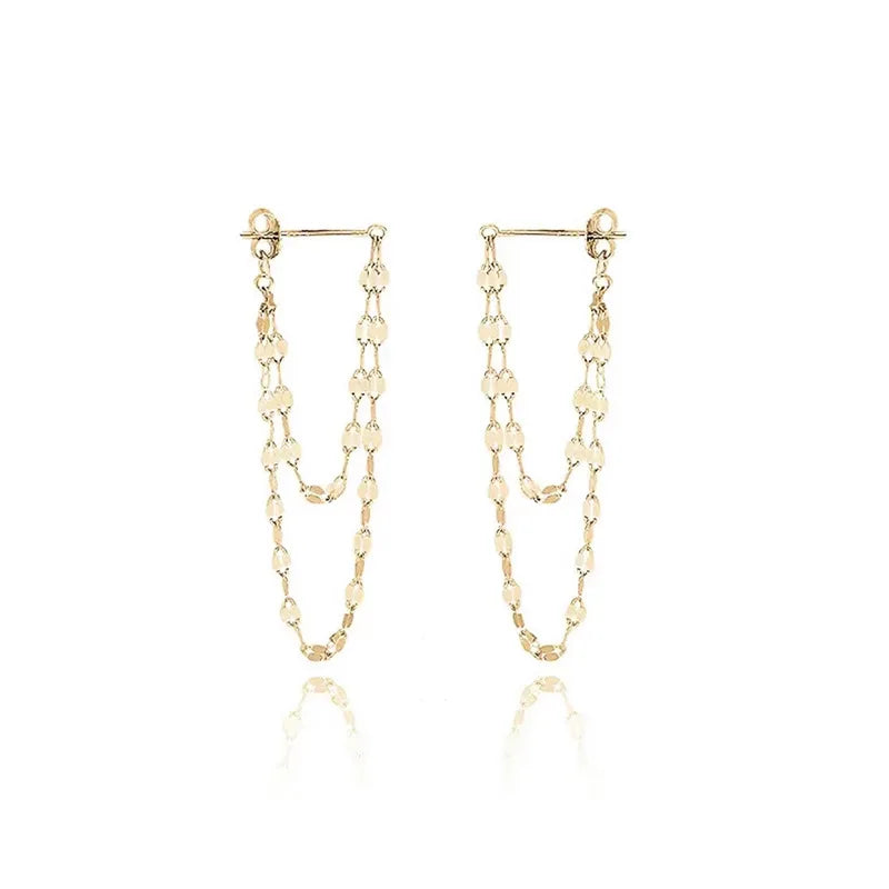 VOQ Silver Color Lip O Chain Tassel Earrings Women's Rear Hanging Double Chain Earrings Summer Beach Party Jewelry