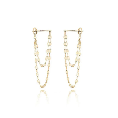 VOQ Silver Color Lip O Chain Tassel Earrings Women's Rear Hanging Double Chain Earrings Summer Beach Party Jewelry