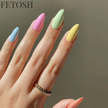 24Pcs Simple Green French False Nails Short Almond Fake Nails with Wave Line Design Wearable Round Head Press on Nail Tips