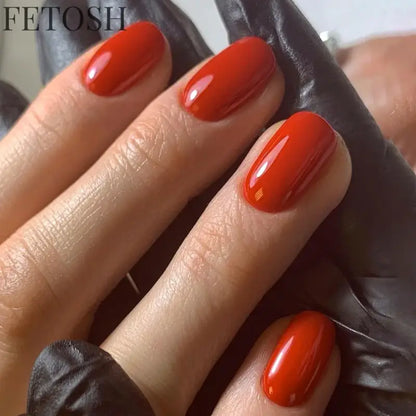 Glossy Solid Color Nail Art Short Square Colored Detachable Fake Nails Wearable Finished False Nails Press on Nails with Glue
