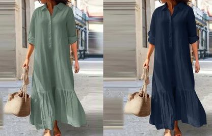 Casual Long Sleeve Woman Dress Office Lady Spring Summer Fashion Elegant Solid Shirt Dress Dresses For Women 2024 Female Robe