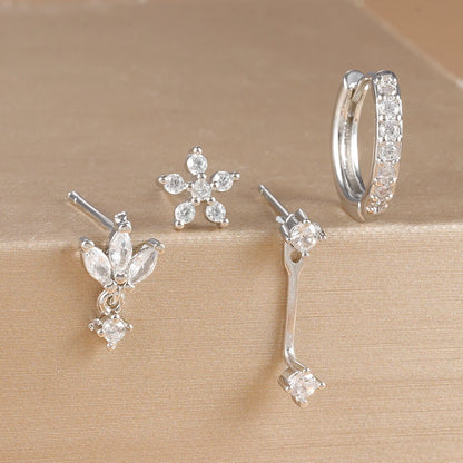 4PCS Stainless Steel Circle Huggie Hoop Earrings Set for Women Gold Color Unique Zircon Flower Stud Earring Piercing Jewelry